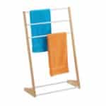 Suport prosoape, din otel si bambus, 3 brate, alb/maro, 98 x 62 x 30 cm