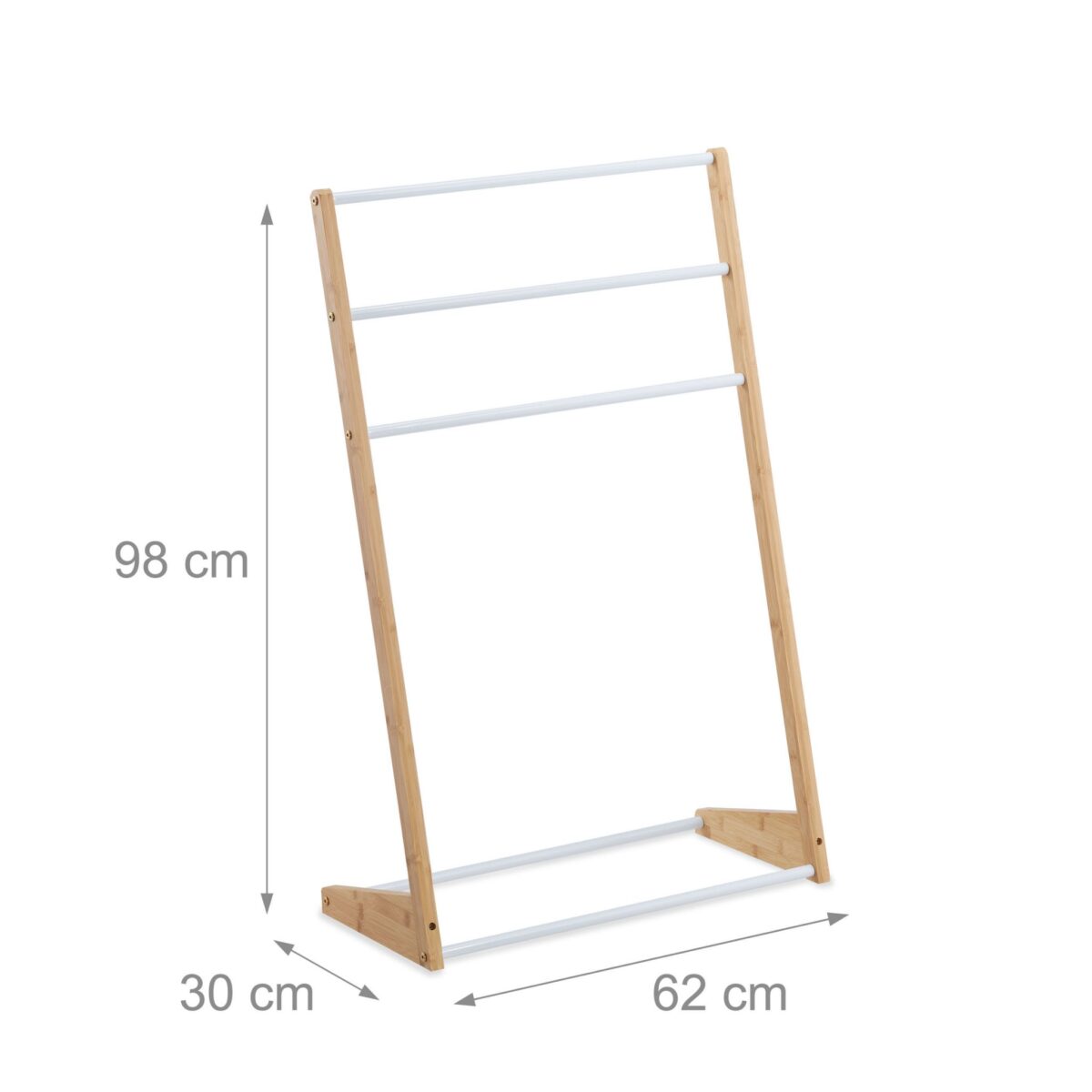 Suport prosoape, din otel si bambus, 3 brate, alb/maro, 98 x 62 x 30 cm - imagine 4