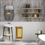 Raft metalic pentru prosoape, 2 bare, 88 x 46,5 x 20 cm, natur/negru - imagine 2