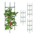 Set 4 spaliere pentru plante cataratoare si rosii, otel/plastic, Relaxdays, dimensiuni 90 x 32 x 32 cm, verde