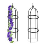 Set 2 suporturi pentru flori de gradina, obelisc, 85 x 25 cm, negru, Relaxdays