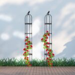 Set 2 suporturi pentru flori de gradina, obelisc, negru, 188 x 24 cm, Relaxdays - imagine 8