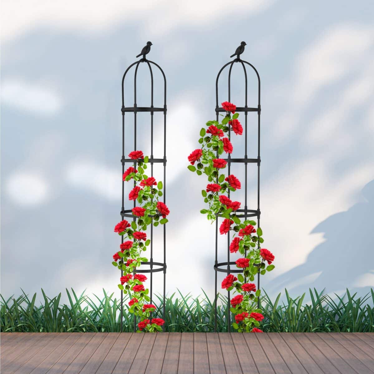 Set 2 suporturi pentru flori de gradina, obelisc, 188 x 30 cm, negru, Relaxdays - imagine 8