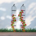 Set 2 suporturi pentru flori de gradina, obelisc, 188 x 30 cm, negru, Relaxdays - imagine 8