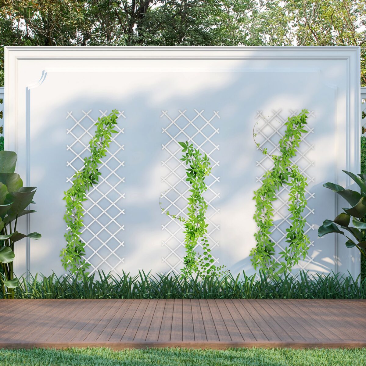 Set 3 spaliere extensibile pentru plante cataratoare, plastic, Relaxdays, 250 x 90 cm, alb - imagine 8