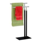 Suport prosoape metalic, design elegant, cu 2 bare, 78 x 44 x 20 cm, negru/gri