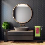 Suport prosoape metalic, design elegant, cu 2 bare, 78 x 44 x 20 cm, negru/gri - imagine 2
