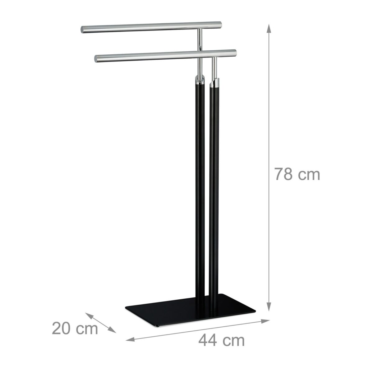 Suport prosoape metalic, design elegant, cu 2 bare, 78 x 44 x 20 cm, negru/gri - imagine 4
