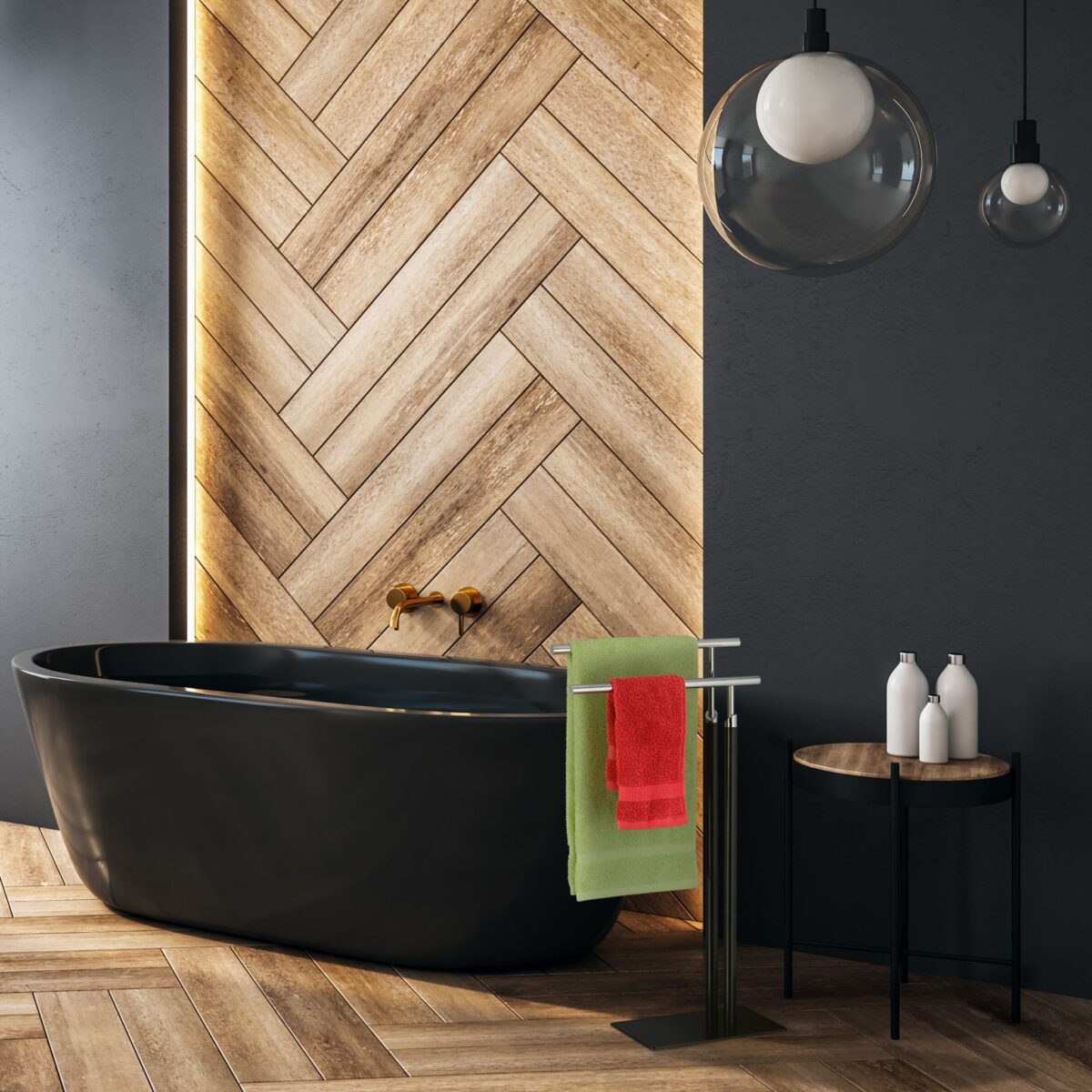 Suport prosoape metalic, design elegant, cu 2 bare, 78 x 44 x 20 cm, negru/gri - imagine 5