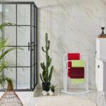 Suport de prosop vertical, alb,design semicircular,86 x 66 x 21,Relaxdays - imagine 3