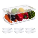 Set 4 cutii organizatoare pentru frigider, afisaj reglabil al datei, plastic, 10,5 x 21 x 33 cm
