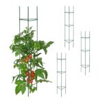 Set 4 spaliere pentru rosii, otel/plastic, Relaxdays, 90 x 16 x 16 cm, verde