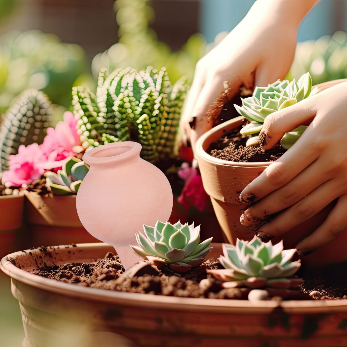 Set 4 conuri, de lut, pentru irigatii plante, 12 x 6 cm, natur - imagine 5