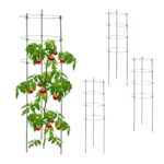 Set 4 spaliere pentru plante cataratoare si rosii, fier/plastic, Relaxdays, dimensiuni 91 x 28 cm, verde