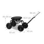 Scaun mobil de gradina/atelier, cu spatiu de depozitare si maner de transport, scaun cu inaltime reglabila, max. 150 kg, negru - imagine 5