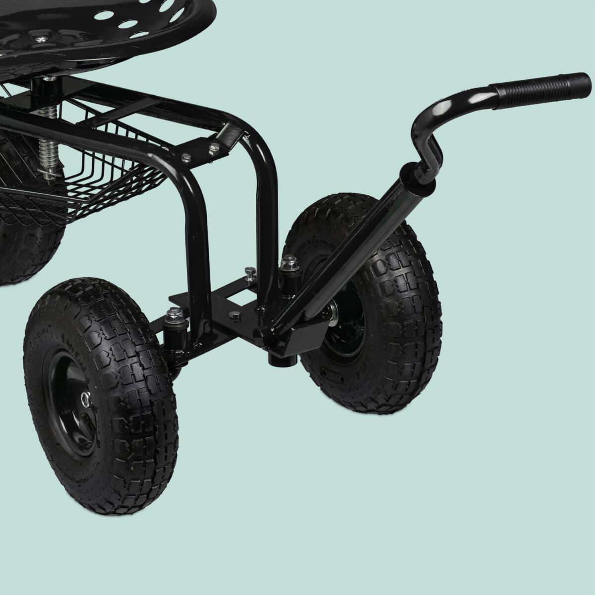 Scaun mobil de gradina/atelier, cu spatiu de depozitare si maner de transport, scaun cu inaltime reglabila, max. 150 kg, negru - imagine 2