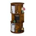 Bilbioteca rotativa, cu design modern, maro vintage, din lemn, 104 x 50 cm