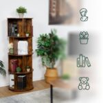Bilbioteca rotativa, 4 rafturi, cu design modern, maro vintage, din lemn, 137 x 50 cm - imagine 3