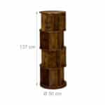 Bilbioteca rotativa, 4 rafturi, cu design modern, maro vintage, din lemn, 137 x 50 cm - imagine 4