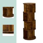 Bilbioteca rotativa, 4 rafturi, cu design modern, maro vintage, din lemn, 137 x 50 cm - imagine 6