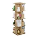 Biblioteca rotativa, cu design modern, 4 rafturi, din lemn, 125,5 x 39 x 39 cm