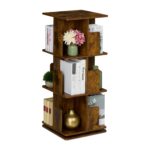 Bilbioteca rotativa, 3 rafturi, cu design modern, maro vintage, din lemn, 95 x 39 x 39 cm