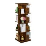 Bilbioteca rotativa, 4 rafturi, cu design modern, maro vintage, din lemn, 125,5 x 39 x 39 cm