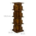 Bilbioteca rotativa, 4 rafturi, cu design modern, maro vintage, din lemn, 125,5 x 39 x 39 cm - imagine 4