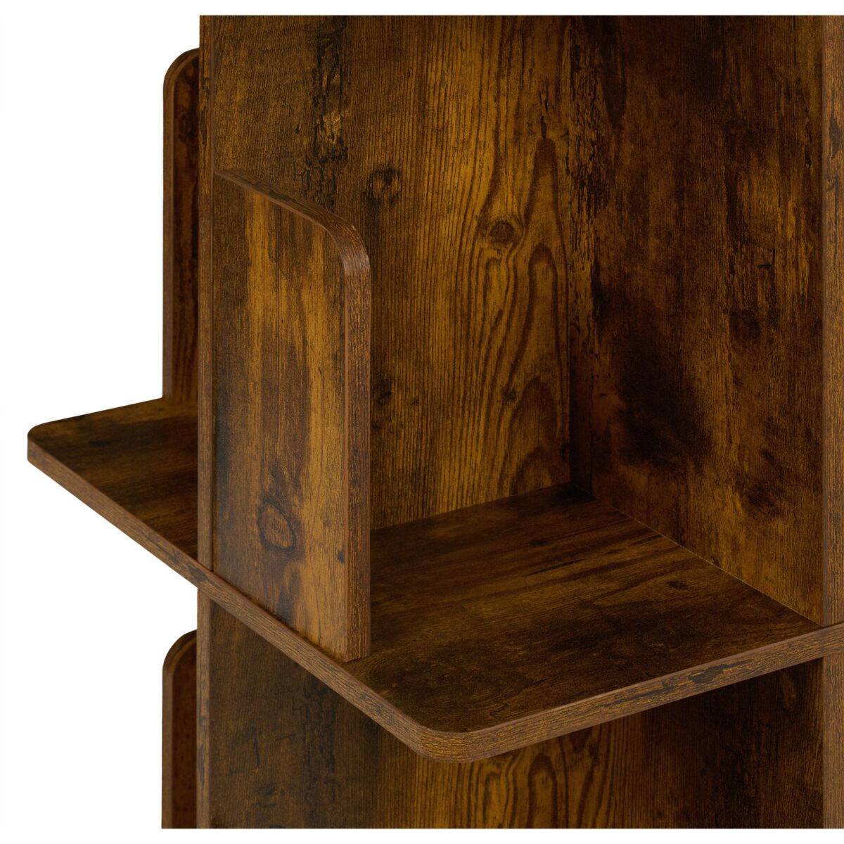 Bilbioteca rotativa, 4 rafturi, cu design modern, maro vintage, din lemn, 125,5 x 39 x 39 cm - imagine 6
