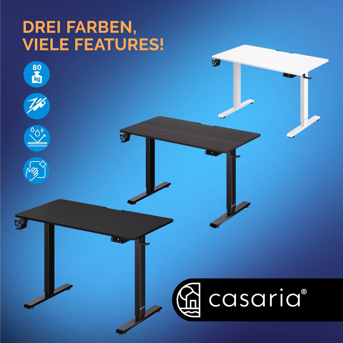 Birou gaming cu inaltime reglabila, display LCD, ghidaje pentru cablu, suporturi pentru pahare si casti,110x60x73-118cm, negru - imagine 2