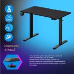 Birou gaming cu inaltime reglabila, display LCD, ghidaje pentru cablu, suporturi pentru pahare si casti,110x60x73-118cm, negru - imagine 3