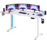 Birou gaming cu inaltime reglabila 73 - 118 cm, display LCD, suport baturi, casti si cabluri, functie de memorie pentru 2 utilizatori, alb