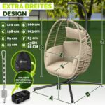 Leagan cu picior tip ou bej Tillvex, din poliratan, pliabil, husă pentru exterior, sustinere 150 kg - imagine 9