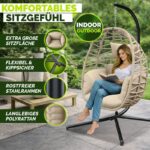 Leagan cu picior tip ou bej Tillvex, din poliratan, pliabil, husă pentru exterior, sustinere 150 kg - imagine 8