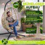 Leagan cu picior tip ou bej Tillvex, din poliratan, pliabil, husă pentru exterior, sustinere 150 kg - imagine 7