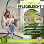 Leagan cu picior tip ou bej Tillvex, din poliratan, pliabil, husă pentru exterior, sustinere 150 kg - imagine 5