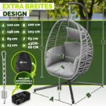 Leagan cu picior tip cuib Tillvex, din poliratan, pliabil, husă pentru exterior, sustinere 150 kg, gri - imagine 9