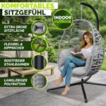 Leagan cu picior tip cuib Tillvex, din poliratan, pliabil, husă pentru exterior, sustinere 150 kg, gri - imagine 8