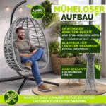 Leagan cu picior tip cuib Tillvex, din poliratan, pliabil, husă pentru exterior, sustinere 150 kg, gri - imagine 7