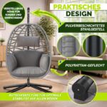 Leagan cu picior tip cuib Tillvex, din poliratan, pliabil, husă pentru exterior, sustinere 150 kg, gri - imagine 6