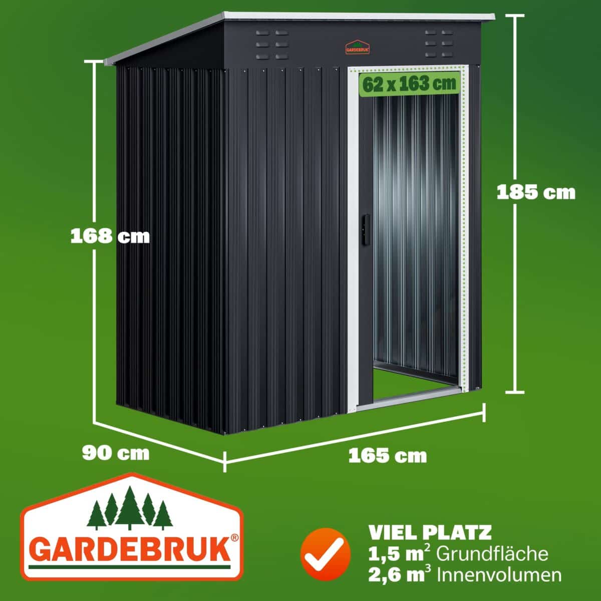 Magazie depozitare pentru gradina, Gardebruk®, usa glisanta, tabla de otel galvanizat, 185x165x90cm - imagine 2