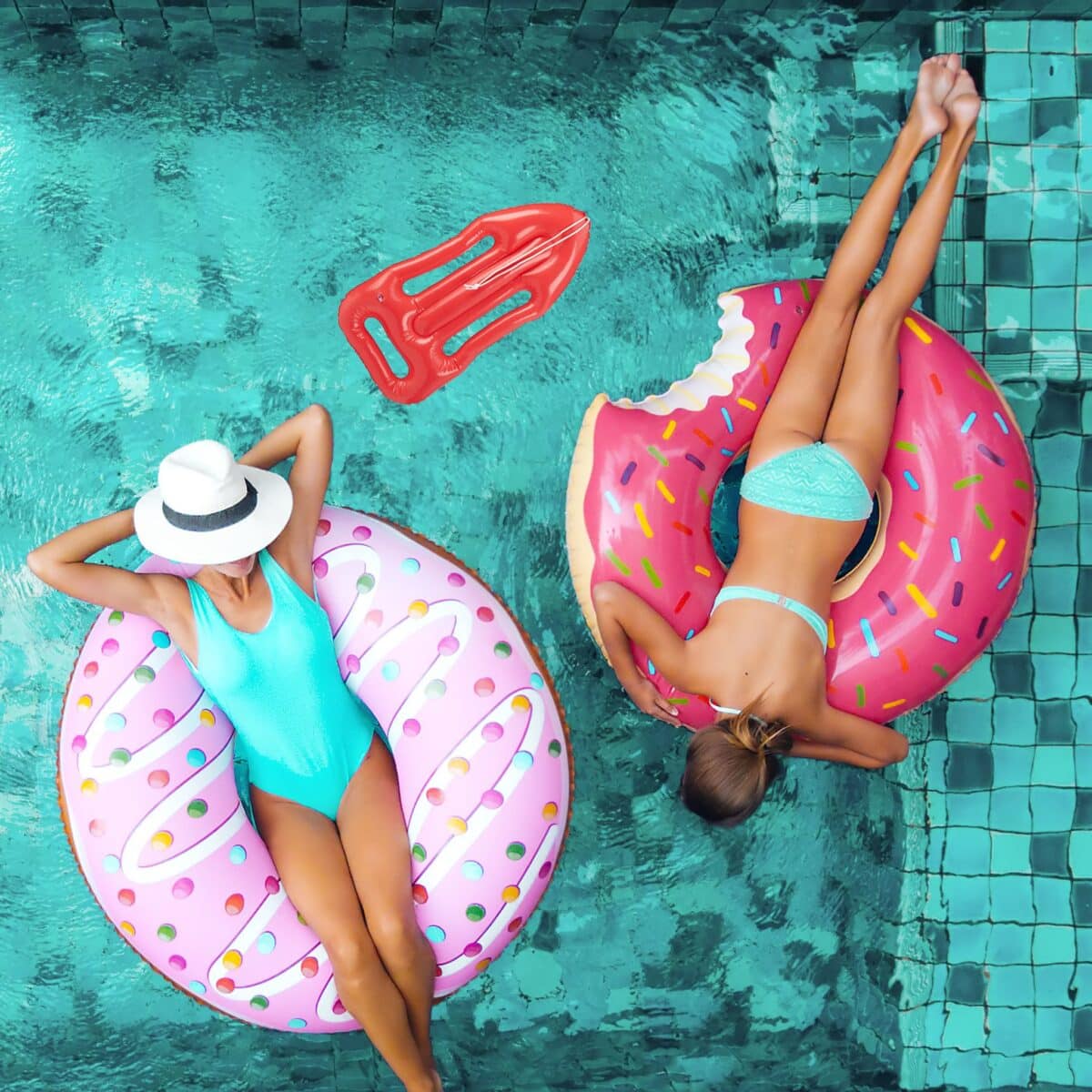 Saltea gonflabila pentru piscina, Relaxdays, dimensiuni 7 x 30 x 64 cm, rosu - imagine 6