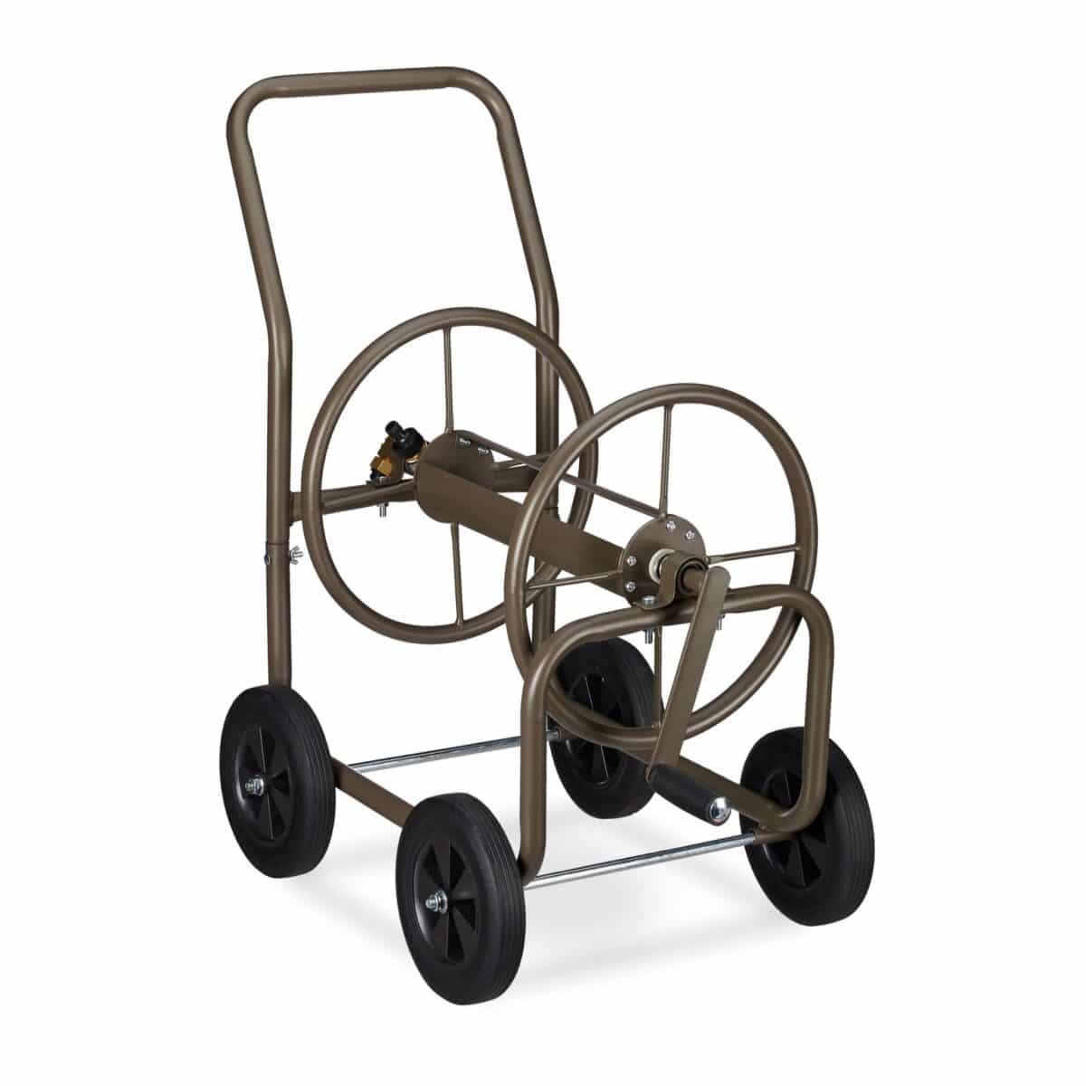 Carucior pentru furtun de gradina, metal, maro - imagine 6
