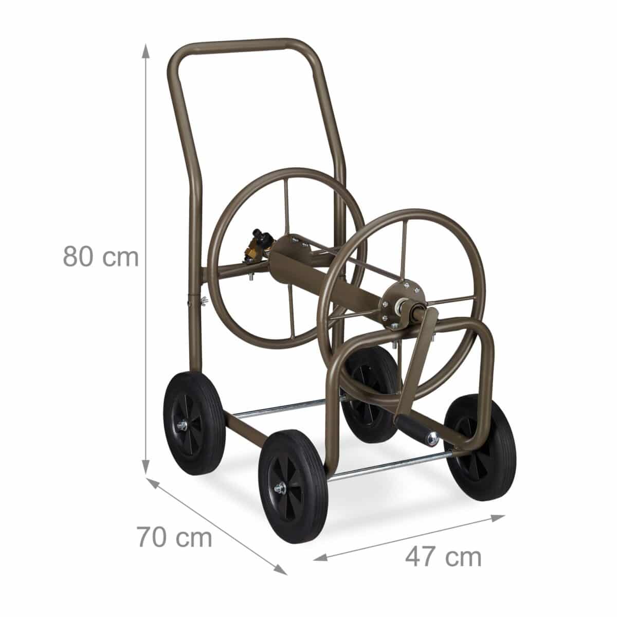 Carucior pentru furtun de gradina, metal, maro - imagine 4