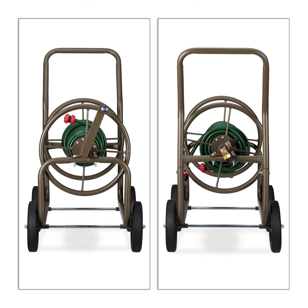 Carucior pentru furtun de gradina, metal, maro - imagine 2