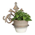 Suport suspendat pentru ghivece, din fonta,  27,5 x 30 x 19 cm, gri/gold