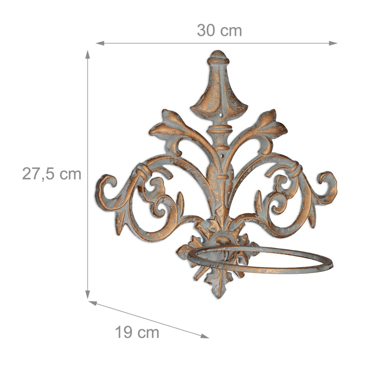 Suport suspendat pentru ghivece, din fonta,  27,5 x 30 x 19 cm, gri/gold - imagine 6