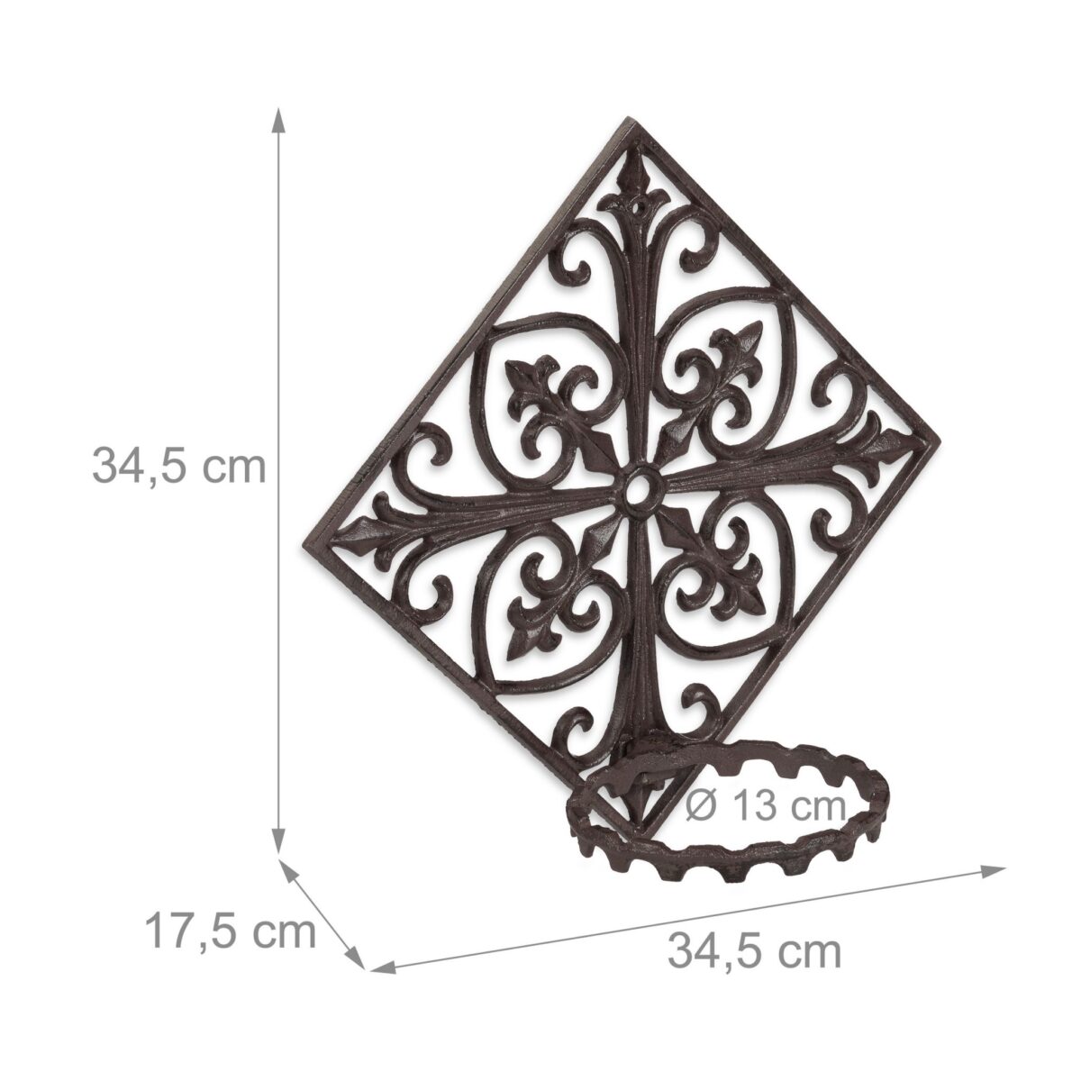 Suport suspendat pentru ghivece, din fonta, 34,5 x 34,5 x 17,5 cm, maro inchis - imagine 6