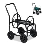 Carucior pentru furtun de gradina, metal, negru