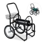 Carucior pentru furtun de gradina, XL, metal, negru